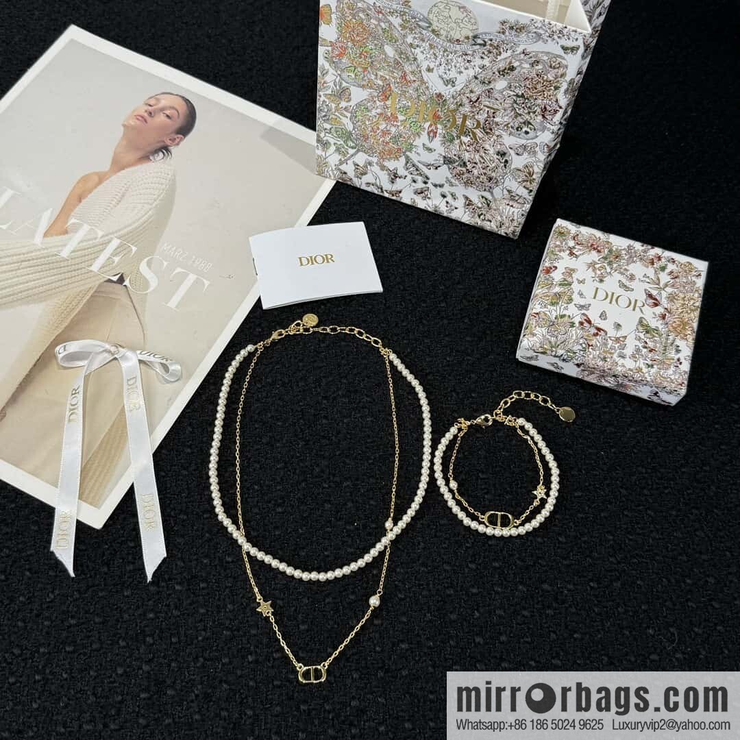 New ☑️ Dior Double Pearl CD Necklace Bracelet
