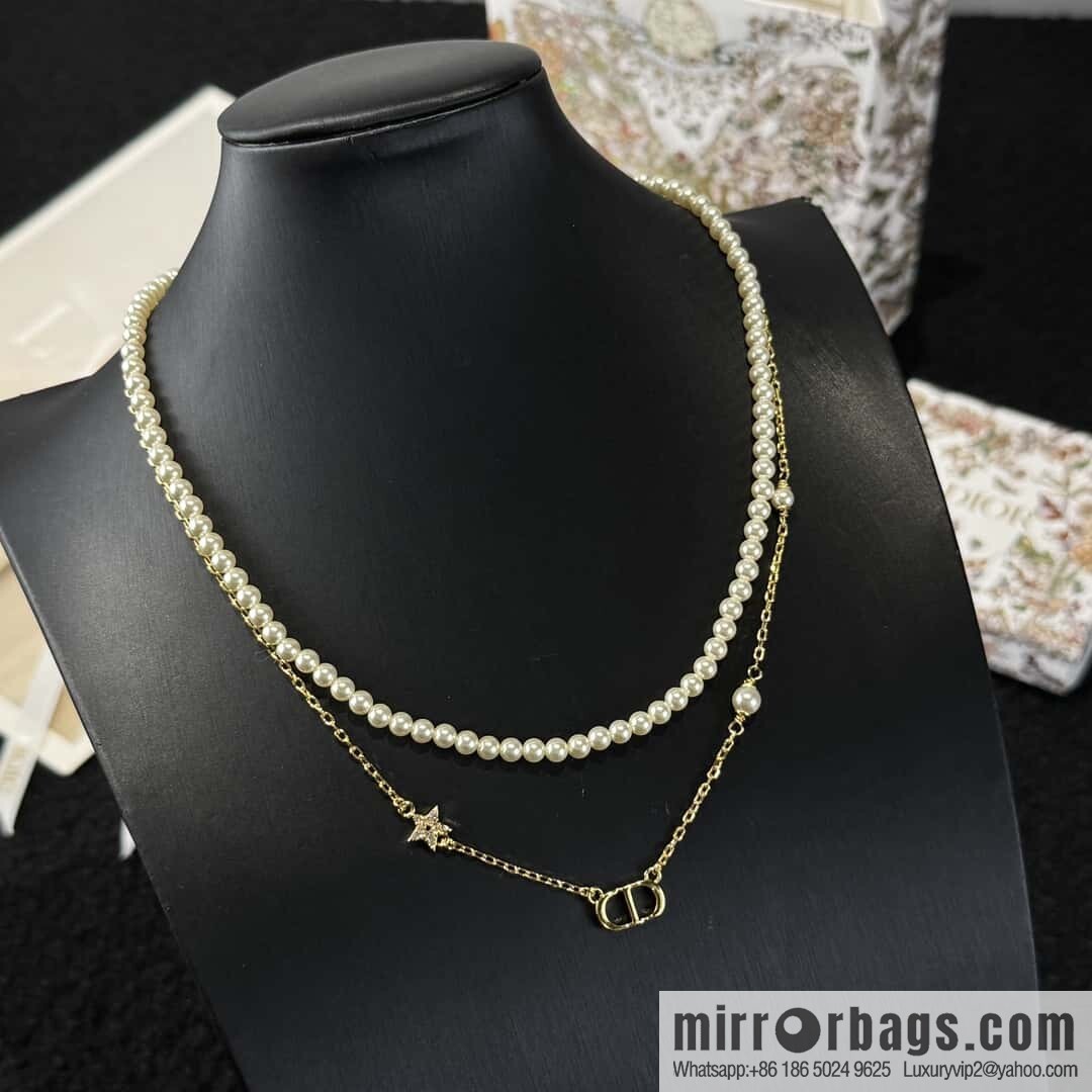New ☑️ Dior Double Pearl CD Necklace Bracelet