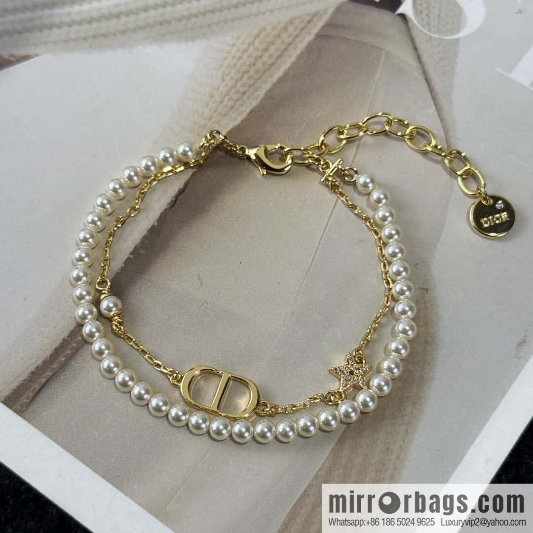 New ☑️ Dior Double Pearl CD Necklace Bracelet