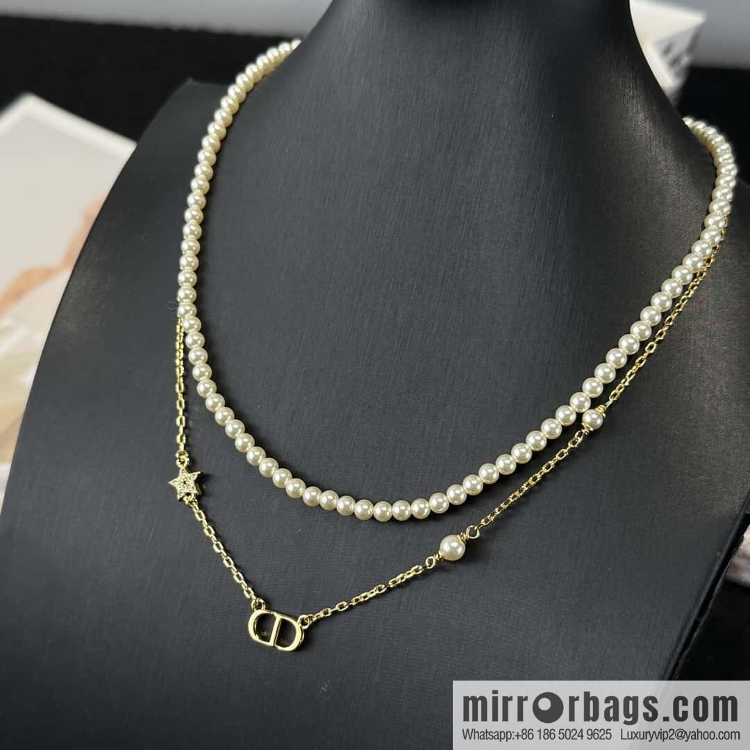New ☑️ Dior Double Pearl CD Necklace Bracelet