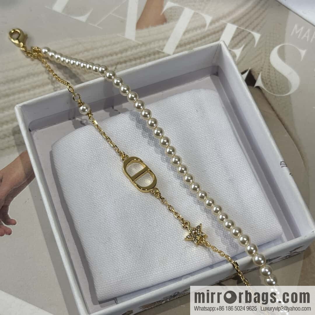 New ☑️ Dior Double Pearl CD Necklace Bracelet