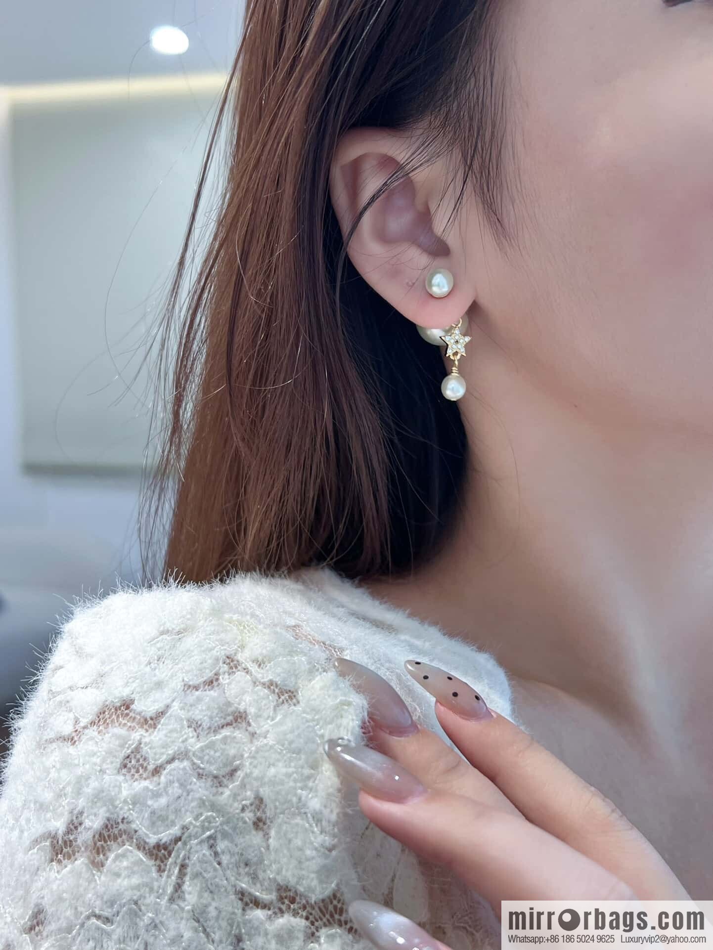 ❗️New ❗️☀️ New ☑️ Dior pearl pentagram ⭐ star stud earrings ☀️