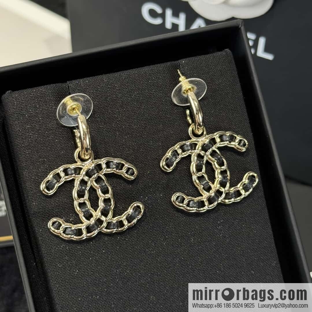 ❗️New ❗️☀️ New ☑️ Chanel Double C Black Leather Rope Earrings ☀️