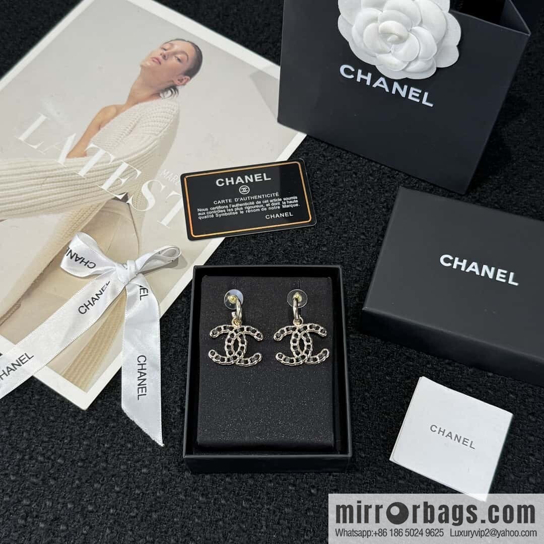 ❗️New ❗️☀️ New ☑️ Chanel Double C Black Leather Rope Earrings ☀️