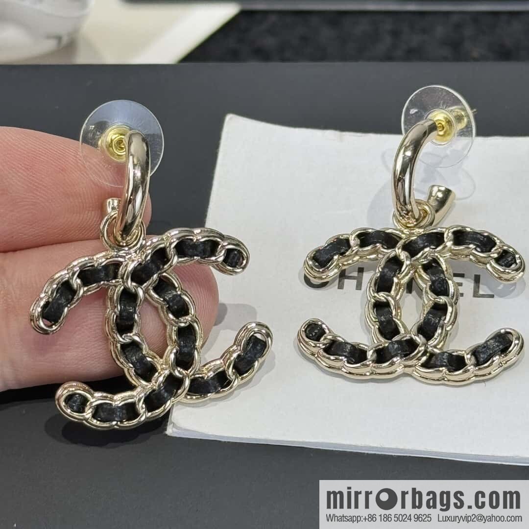 ❗️New ❗️☀️ New ☑️ Chanel Double C Black Leather Rope Earrings ☀️