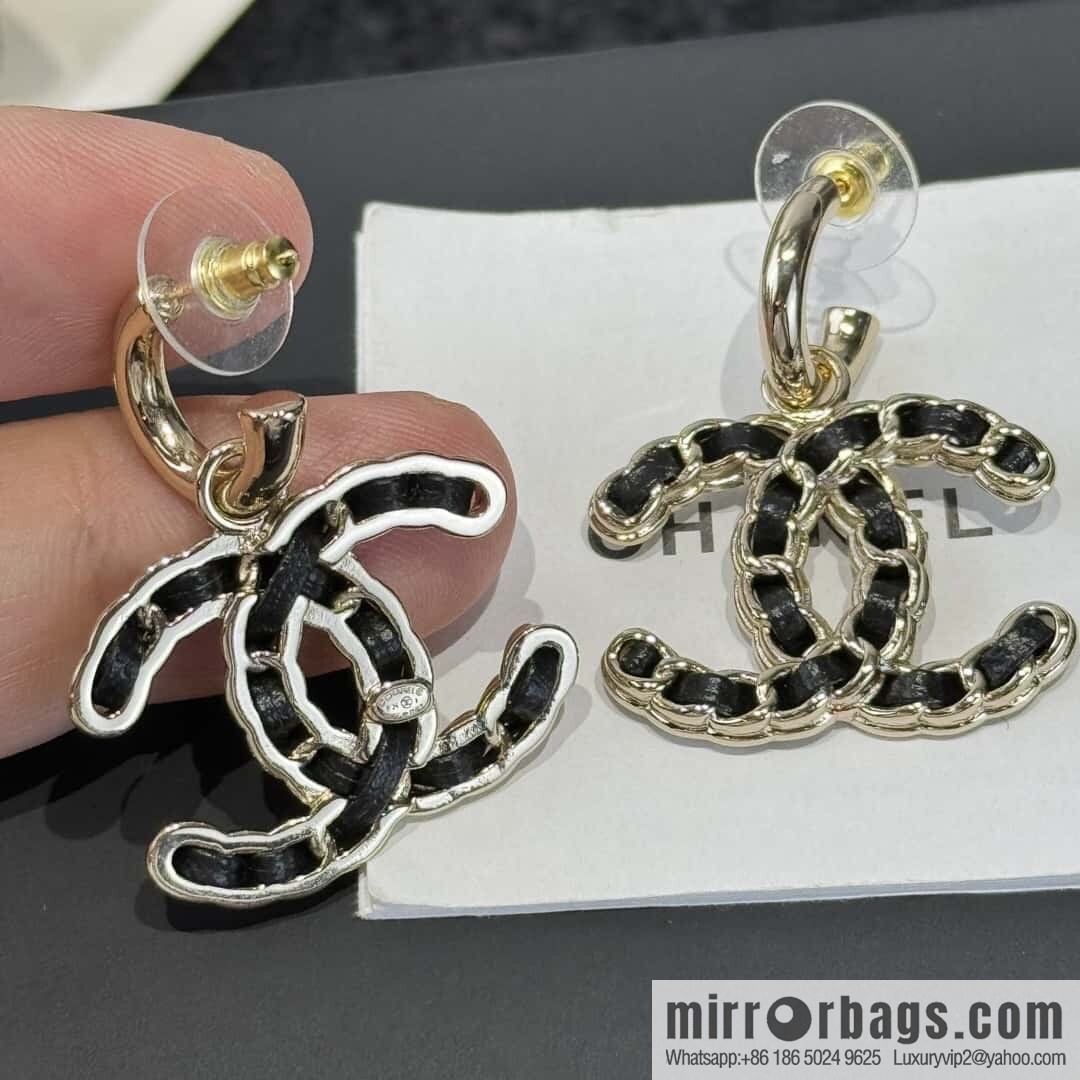 ❗️New ❗️☀️ New ☑️ Chanel Double C Black Leather Rope Earrings ☀️
