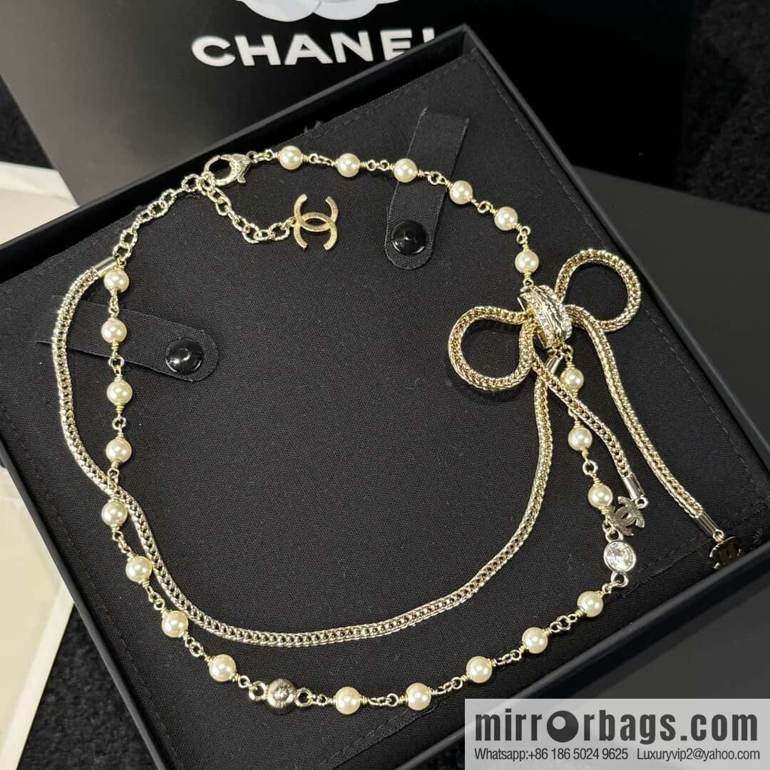 ❗️New ❗️☀️ New ☑️ Chanel Double C Bow Tassel Double Pearl Necklace ☀️
