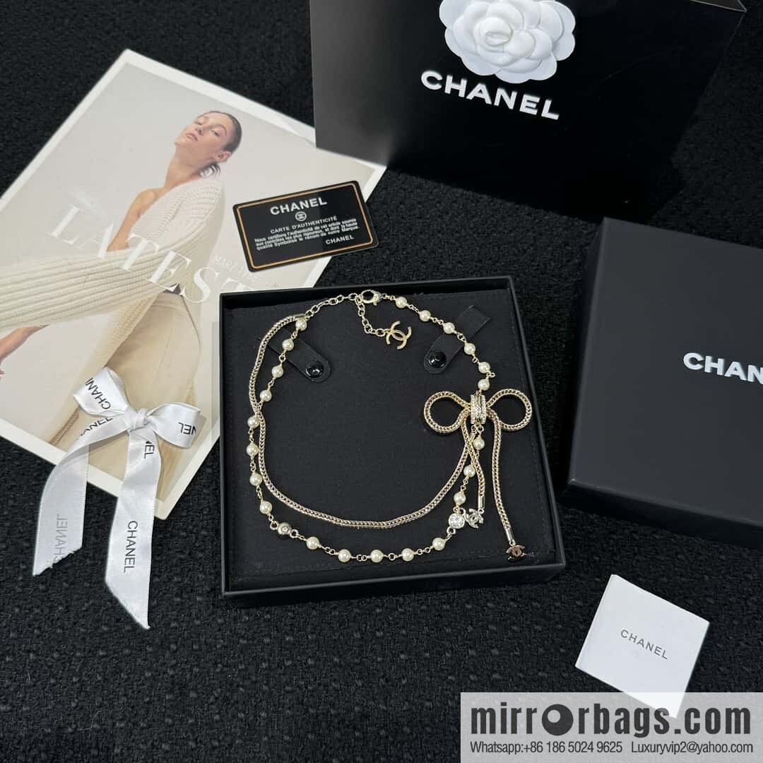 ❗️New ❗️☀️ New ☑️ Chanel Double C Bow Tassel Double Pearl Necklace ☀️