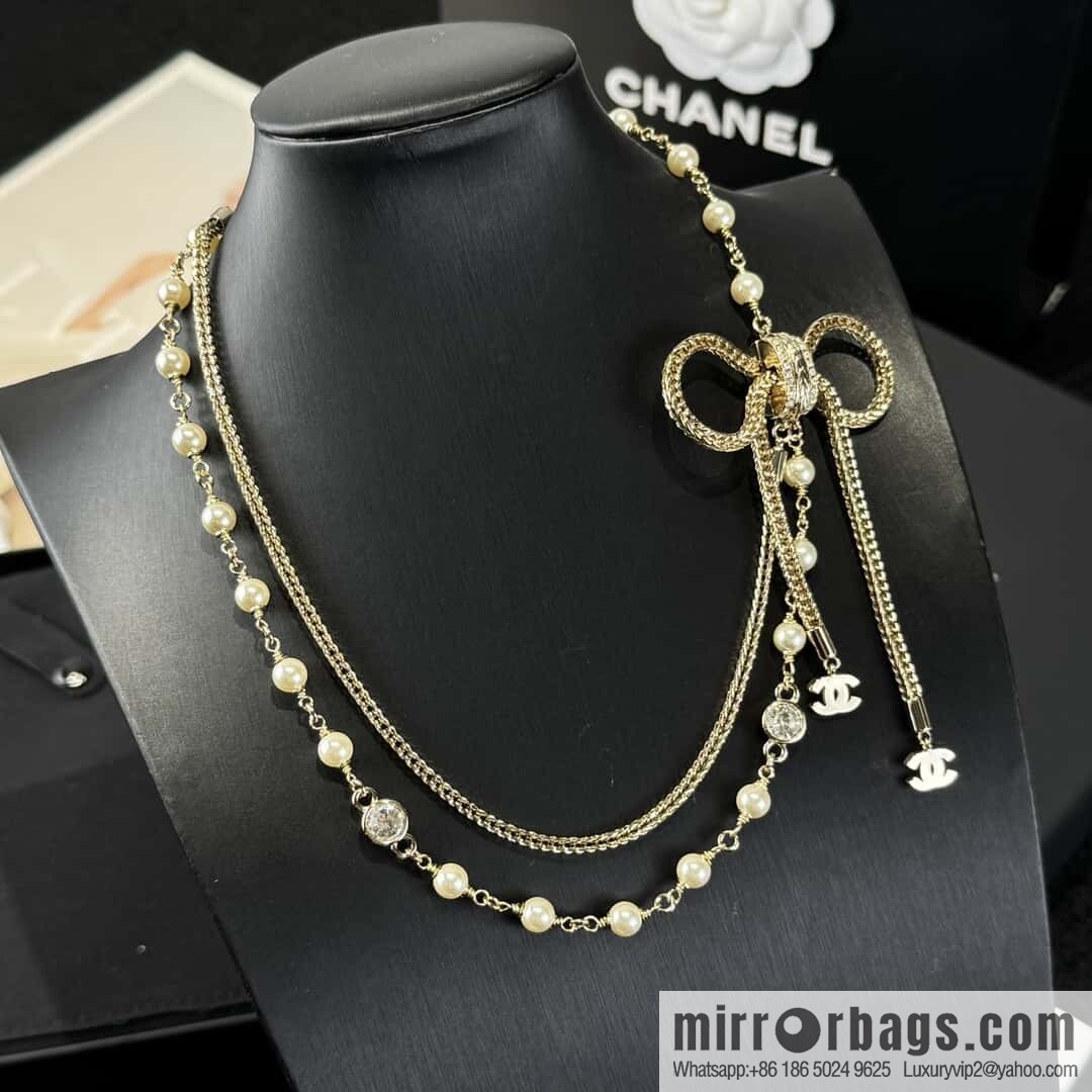 ❗️New ❗️☀️ New ☑️ Chanel Double C Bow Tassel Double Pearl Necklace ☀️