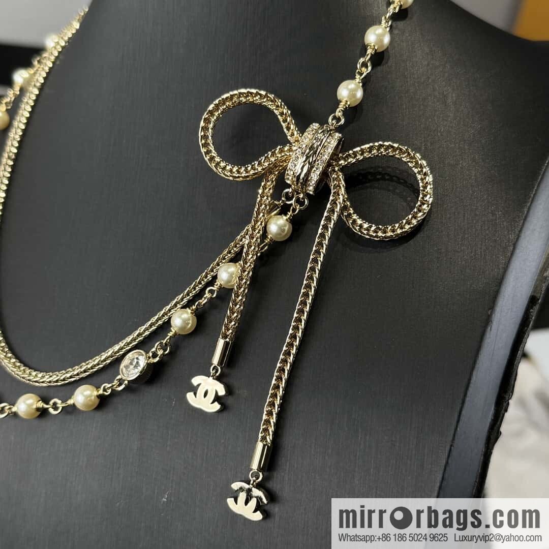 ❗️New ❗️☀️ New ☑️ Chanel Double C Bow Tassel Double Pearl Necklace ☀️