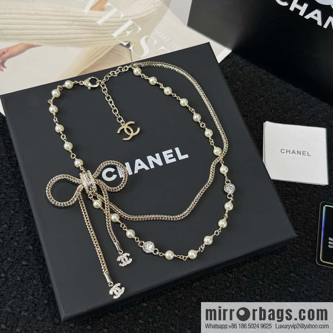 ❗️New ❗️☀️ New ☑️ Chanel Double C Bow Tassel Double Pearl Necklace ☀️