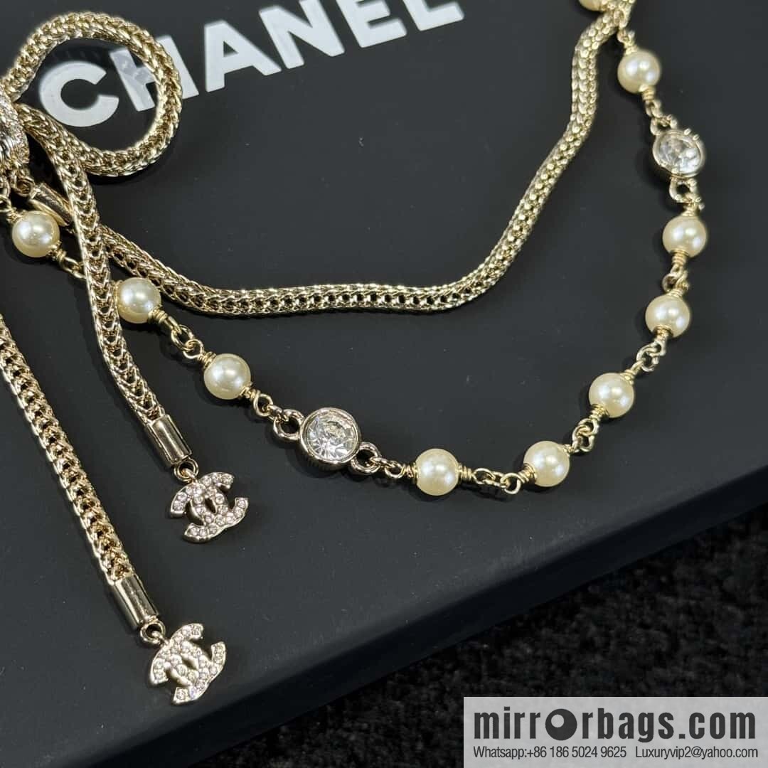 ❗️New ❗️☀️ New ☑️ Chanel Double C Bow Tassel Double Pearl Necklace ☀️