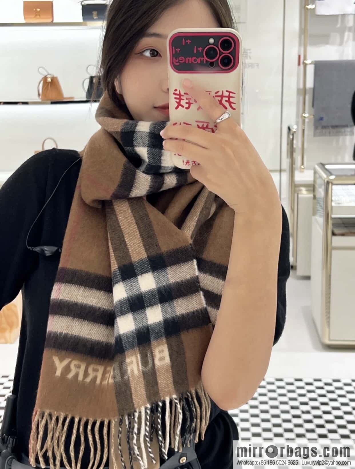 𝐁𝐔𝐑𝐁𝐄𝐑𝐑ღ• two-tone contrast plaid cashmere scarf | | Camel