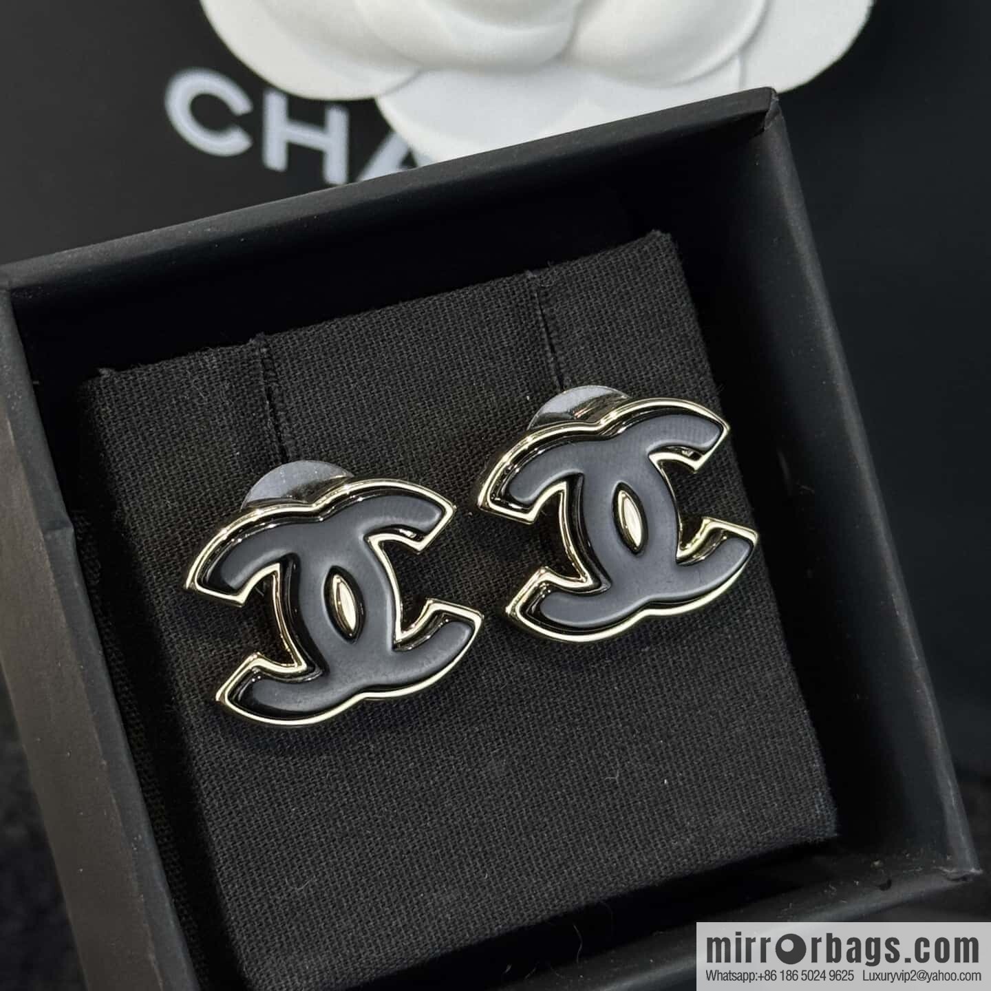 ❗️New ❗️☀️ new ☑️ chanel c1 double c black stud earrings ☀️