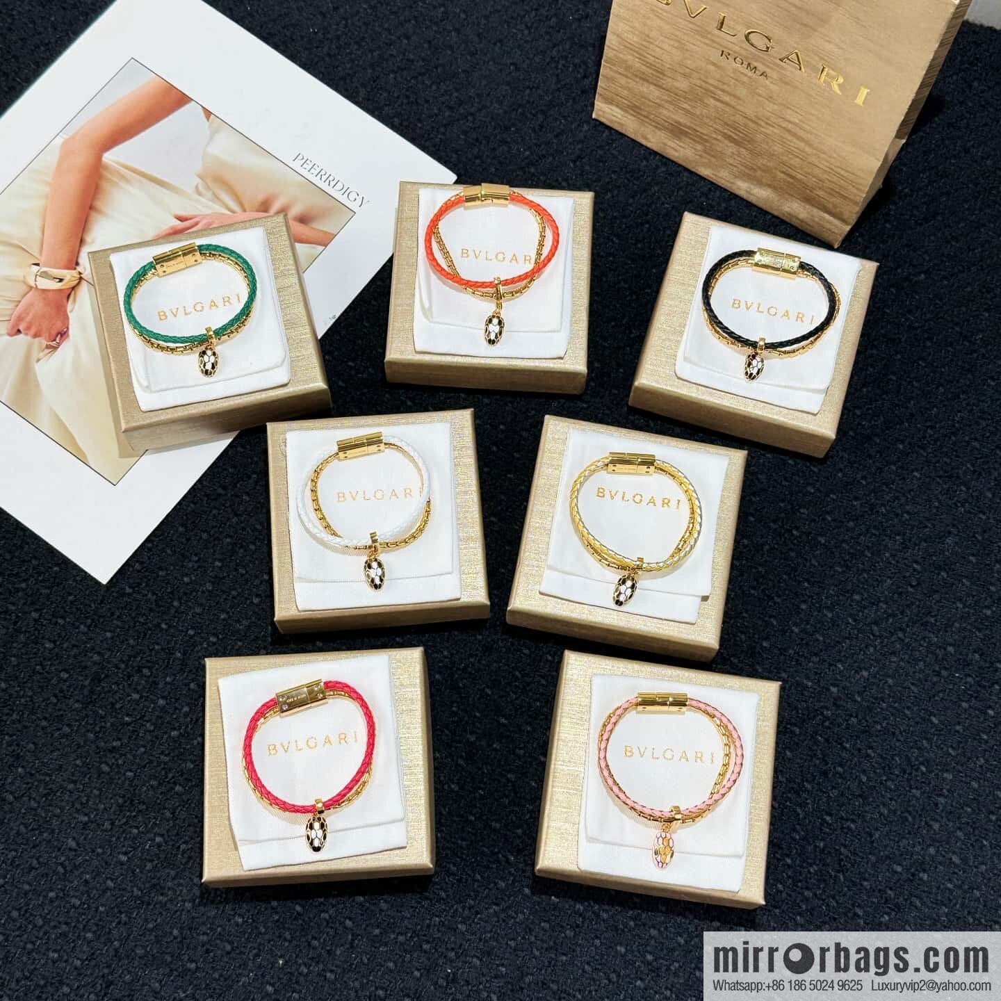 ❗️New ❗️ 7 color ☀ BVLGARI SERPENTI FOREVER series snakehead double leather rope bracelet bracelet ☀️