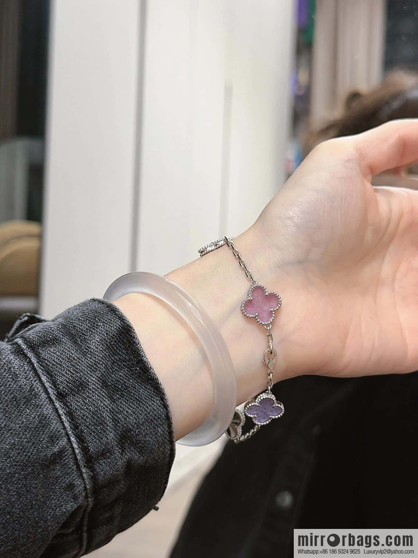 ❗️New ❗️ ☀️ Van Cleef & Arpels Violet Laser Four Leaf Clover Five Flower Bracelet