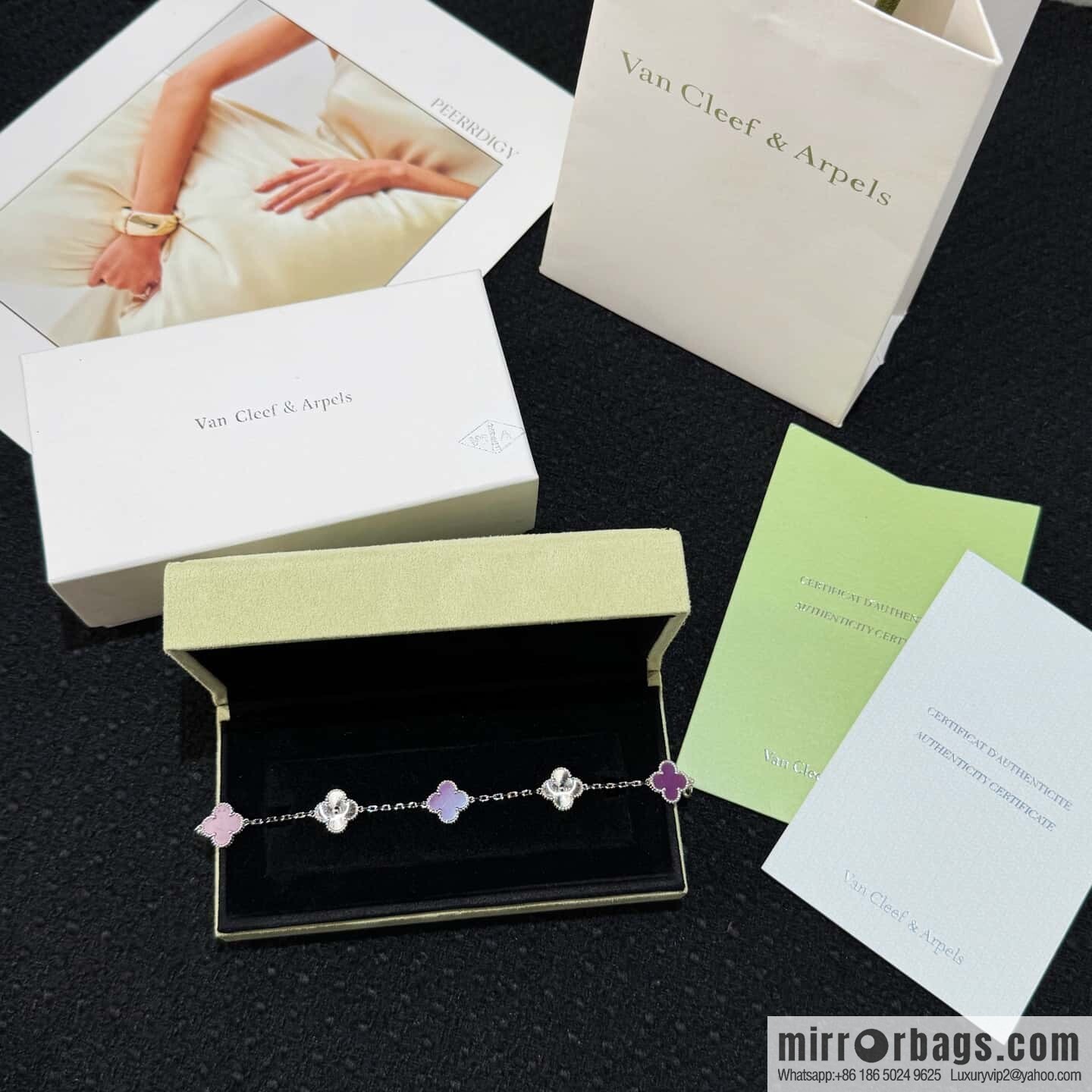 ❗️New ❗️ ☀️ Van Cleef & Arpels Violet Laser Four Leaf Clover Five Flower Bracelet