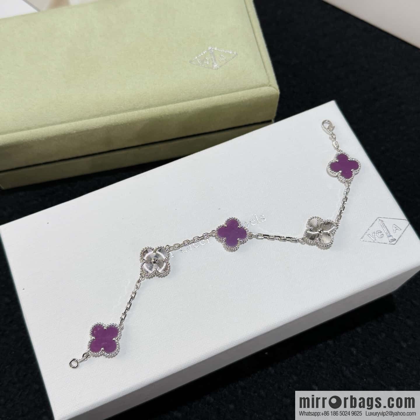 ❗️New ❗️ ☀️ Van Cleef & Arpels Violet Laser Four Leaf Clover Five Flower Bracelet
