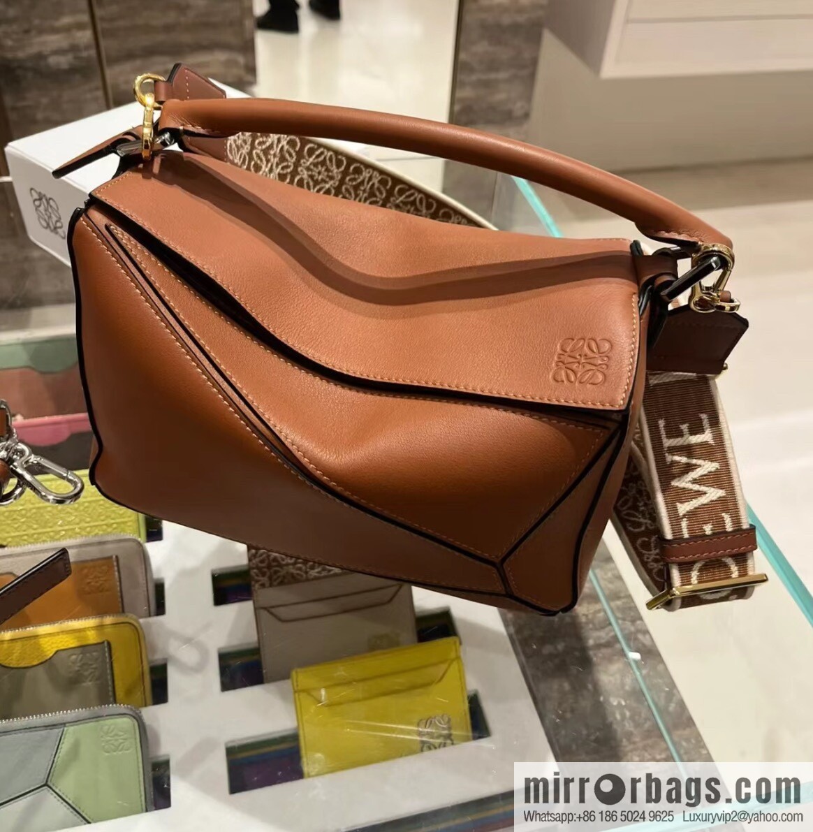 LOEWE Soft Grain Cow Leather Puzzle Handbag Model: A510P49X12 Classic Brown
