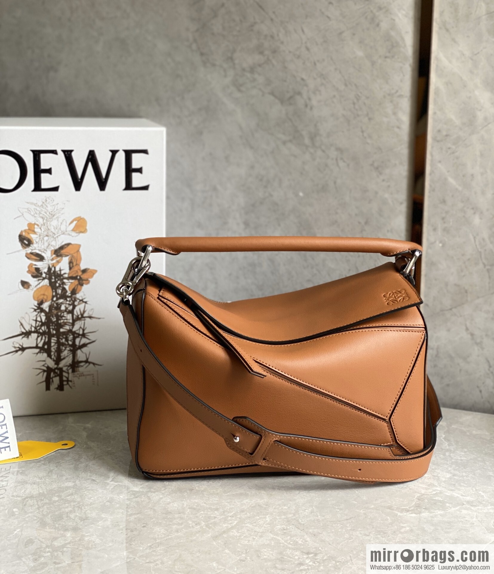 LOEWE Soft Grain Cow Leather Puzzle Handbag Model: A510P49X12 Classic Brown