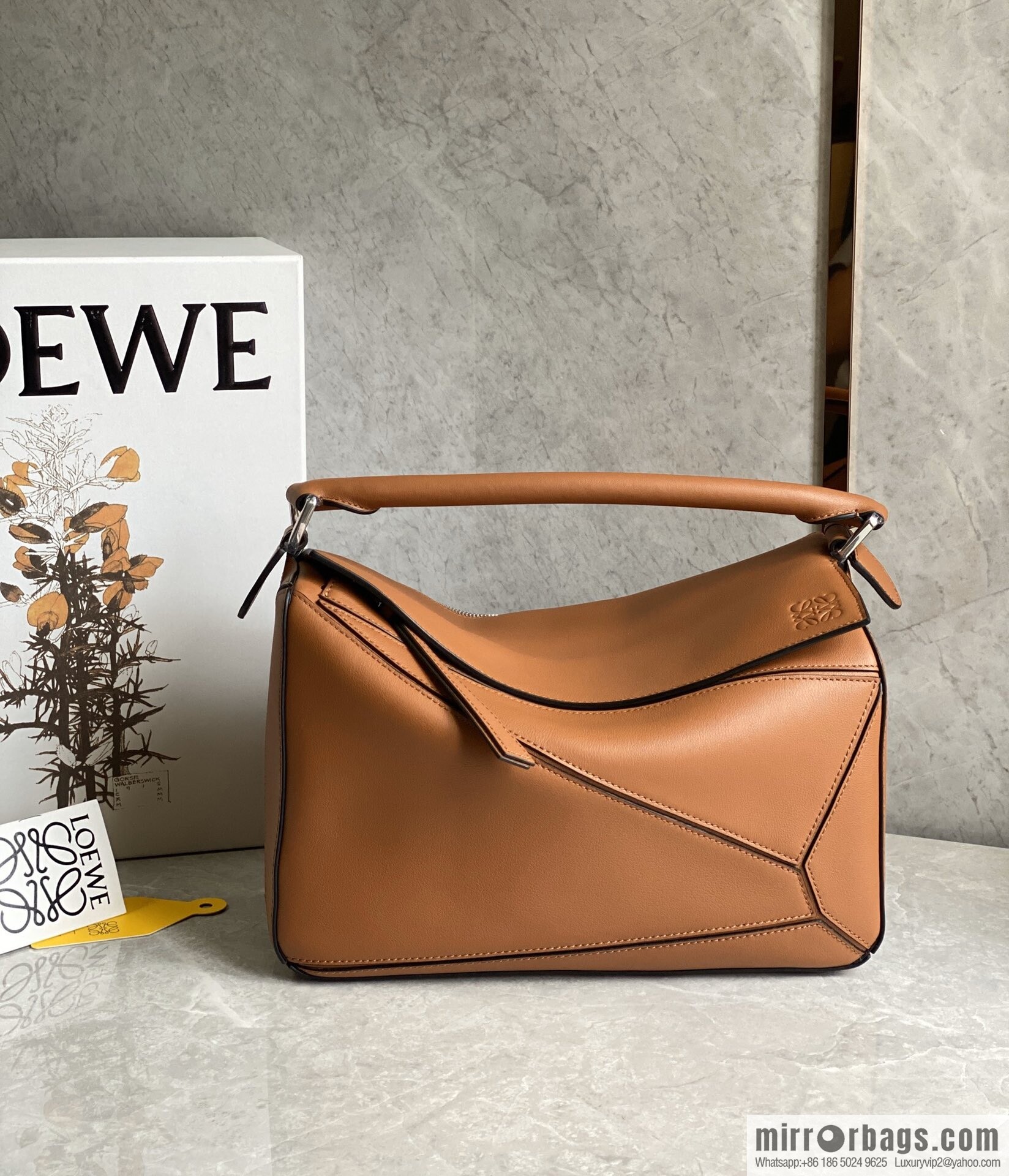 LOEWE Soft Grain Cow Leather Puzzle Handbag Model: A510P49X12 Classic Brown
