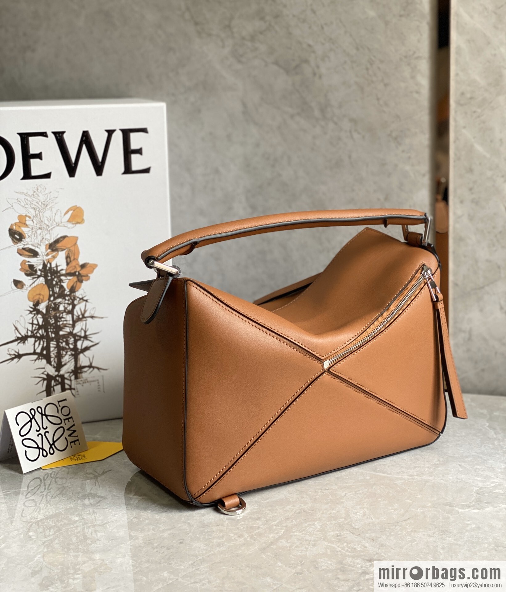 LOEWE Soft Grain Cow Leather Puzzle Handbag Model: A510P49X12 Classic Brown
