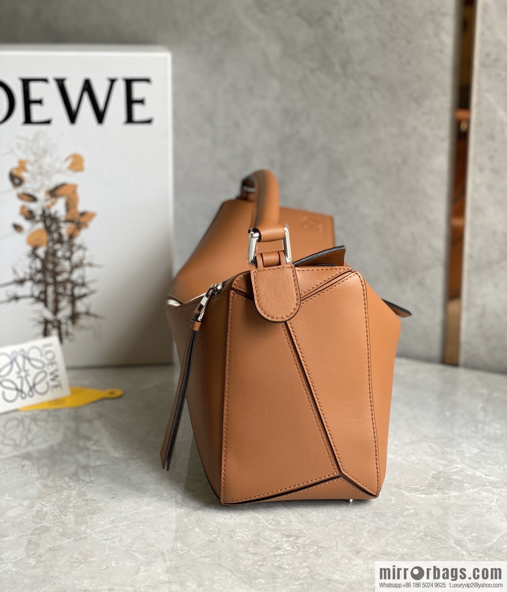 LOEWE Soft Grain Cow Leather Puzzle Handbag Model: A510P49X12 Classic Brown