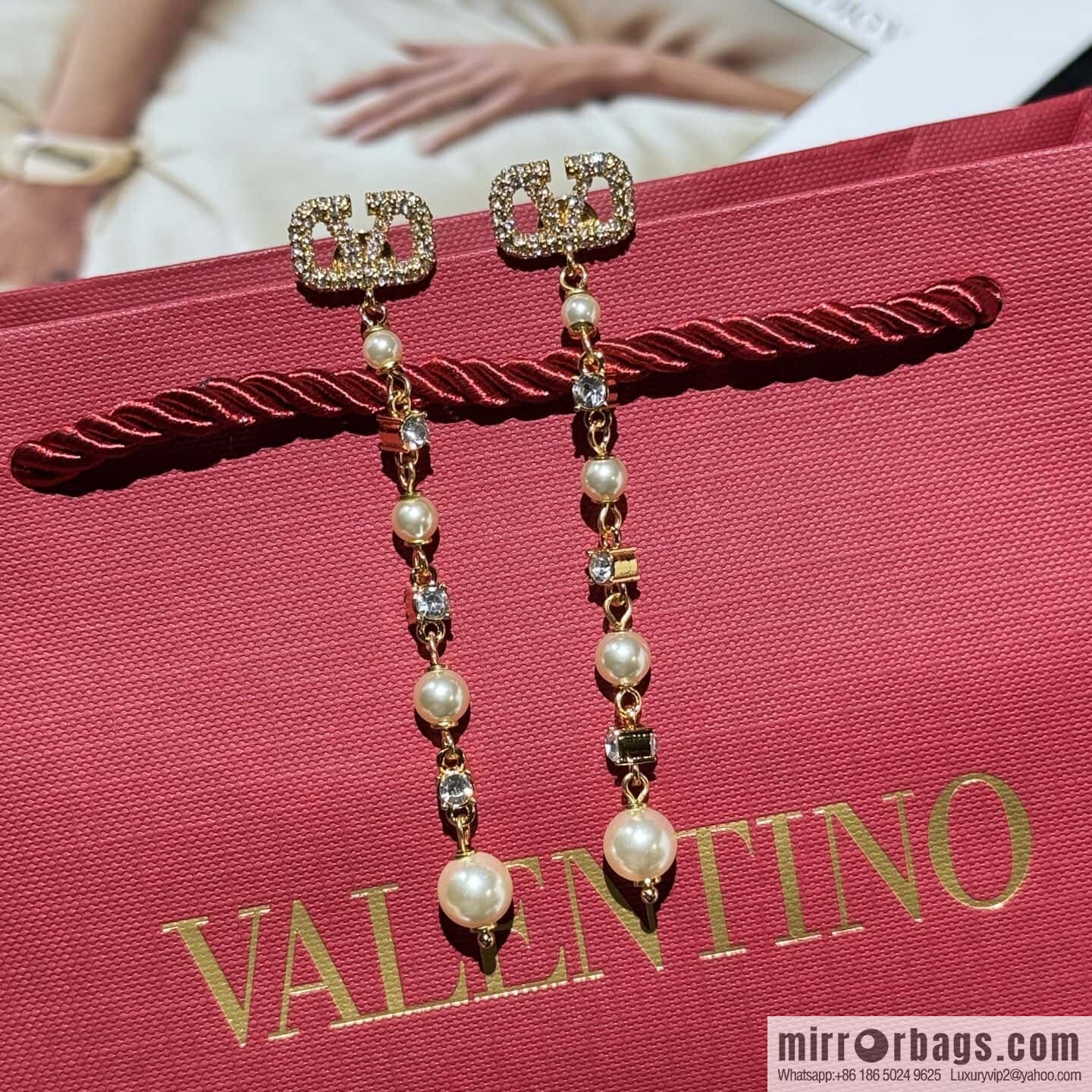New ☑️ Valentino long fringed pearl stud earrings