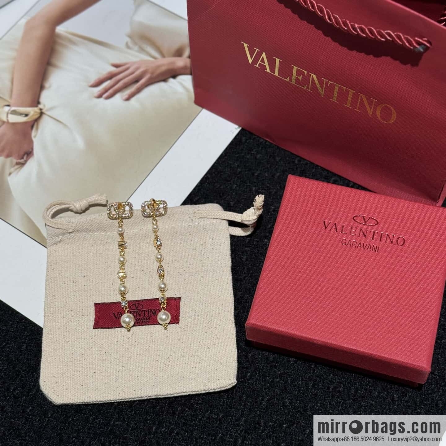New ☑️ Valentino long fringed pearl stud earrings