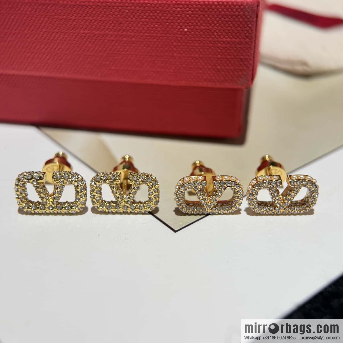 New ☑️ Valentino full diamond pearl stud earrings