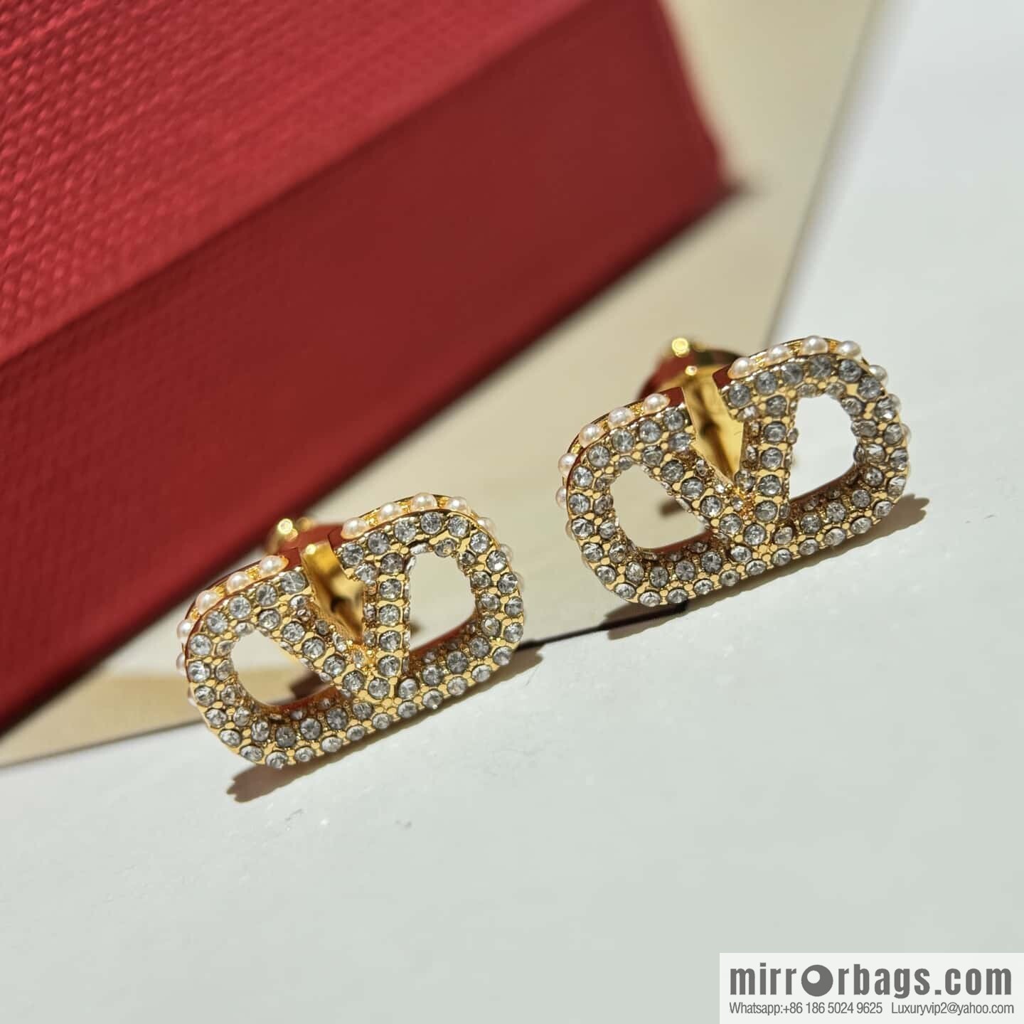 New ☑️ Valentino full diamond pearl stud earrings