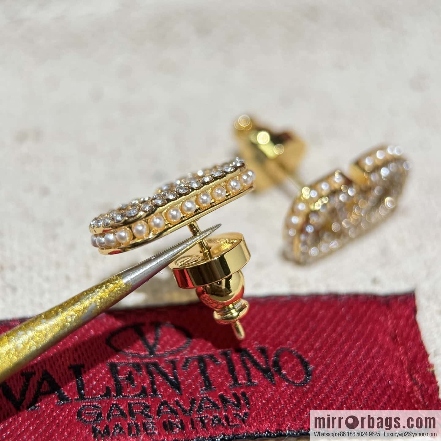 New ☑️ Valentino full diamond pearl stud earrings