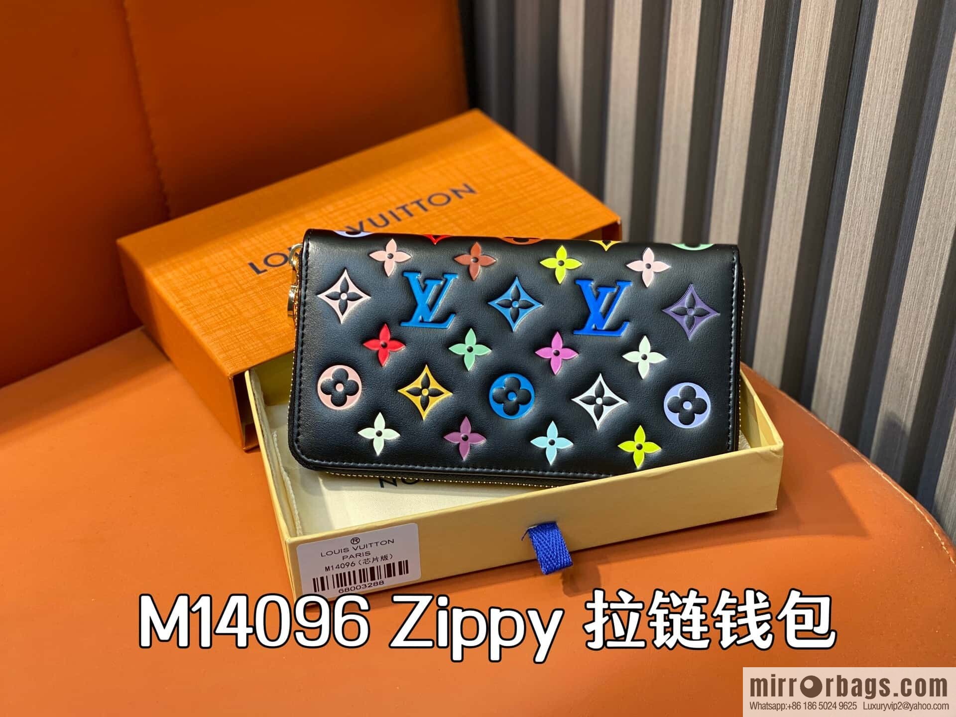 [Boutique‑grade] M14096 black silk screen printing, full leather silk screen printing single zipper wallet Zippy zipper wallet