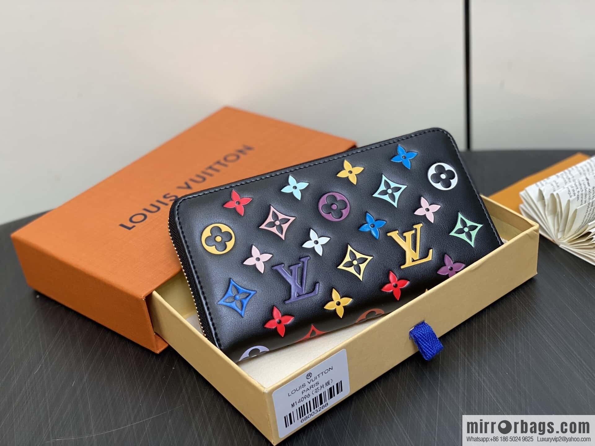 [Boutique‑grade] M14096 black silk screen printing, full leather silk screen printing single zipper wallet Zippy zipper wallet