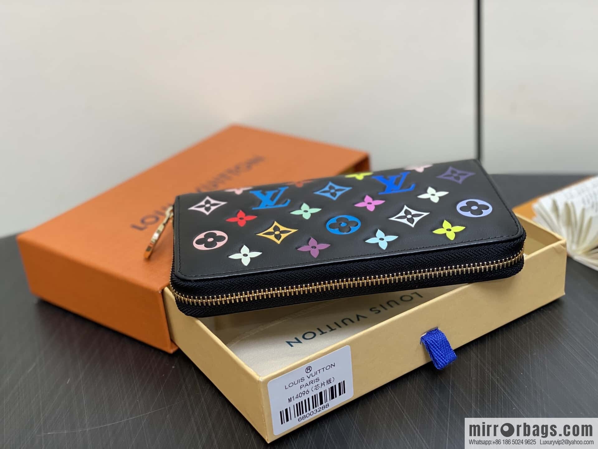 [Boutique‑grade] M14096 black silk screen printing, full leather silk screen printing single zipper wallet Zippy zipper wallet