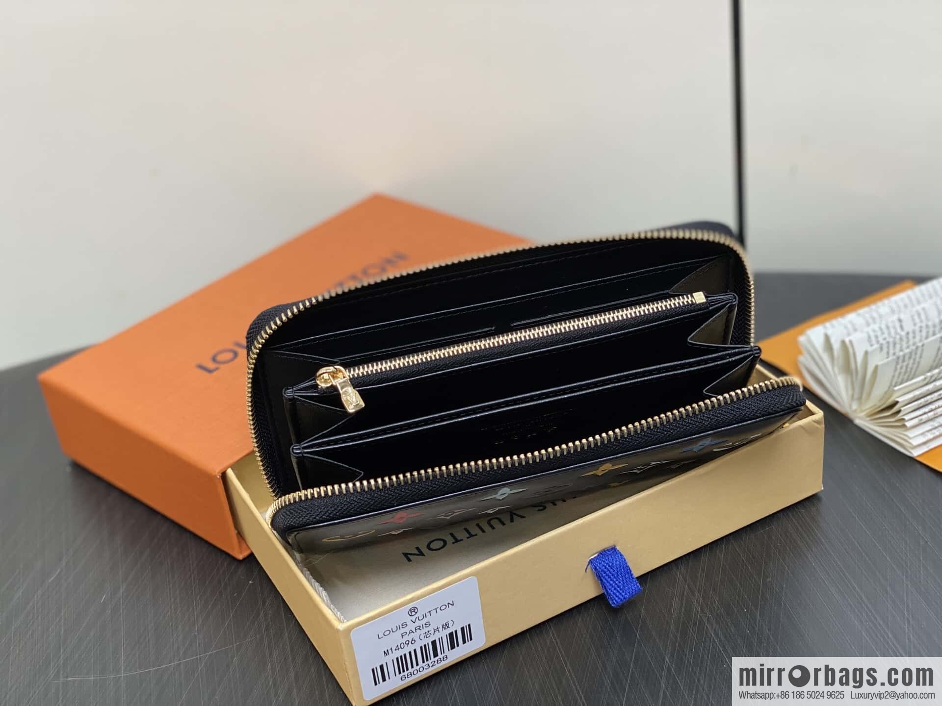 [Boutique‑grade] M14096 black silk screen printing, full leather silk screen printing single zipper wallet Zippy zipper wallet