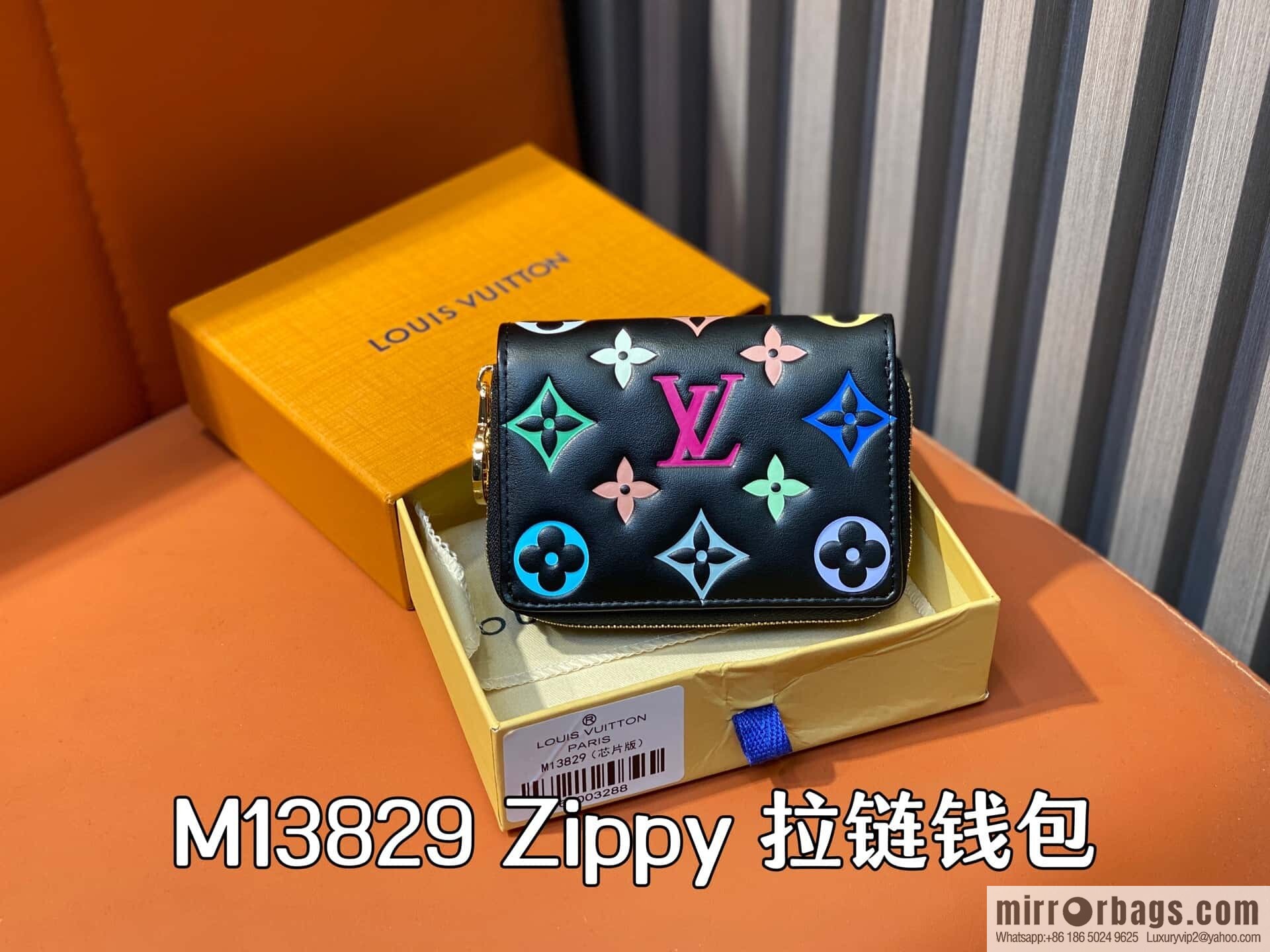 [Boutique‑grade] M13829 black silk screen, full leather single zipper short wallet