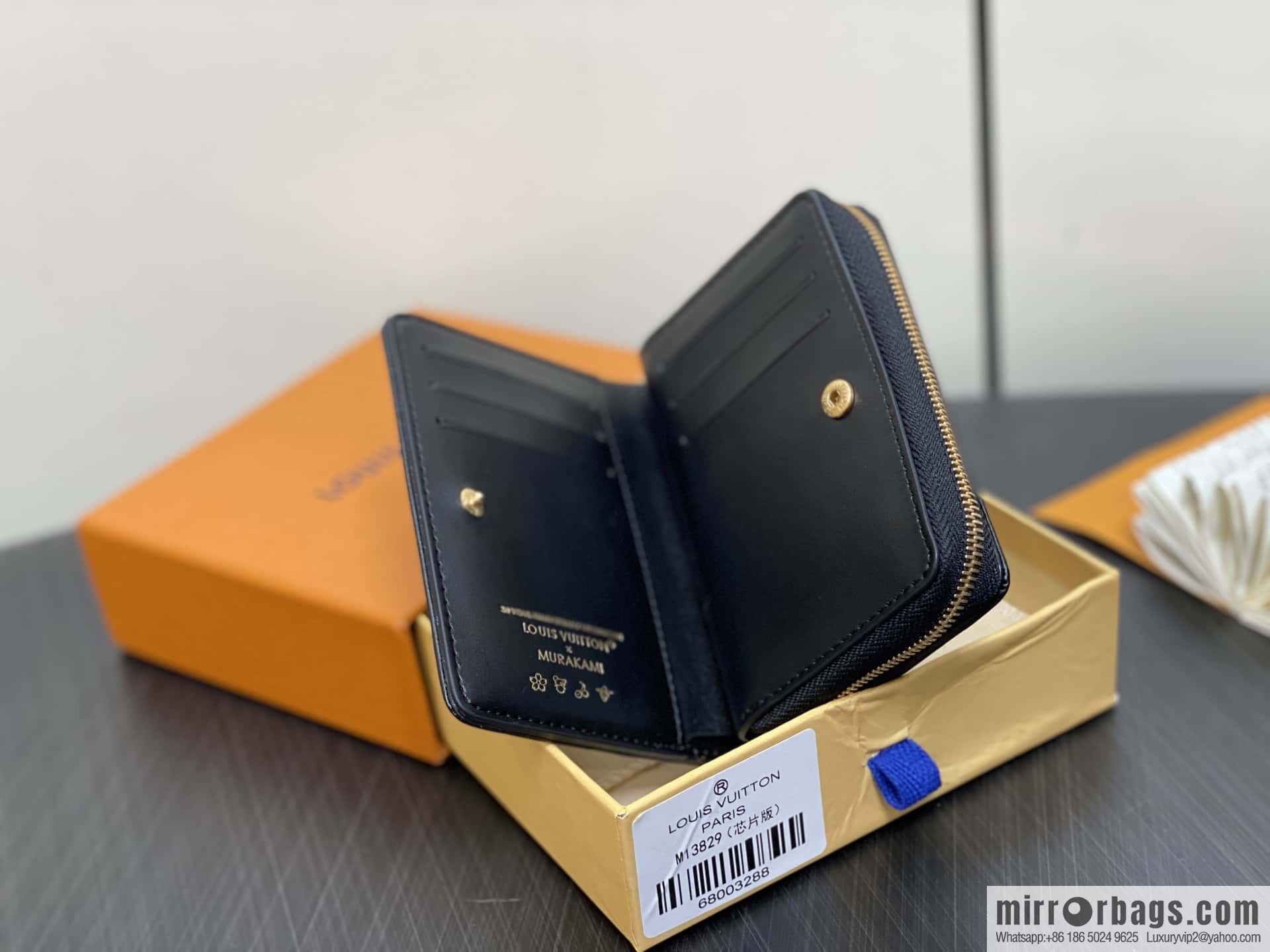 [Boutique‑grade] M13829 black silk screen, full leather single zipper short wallet