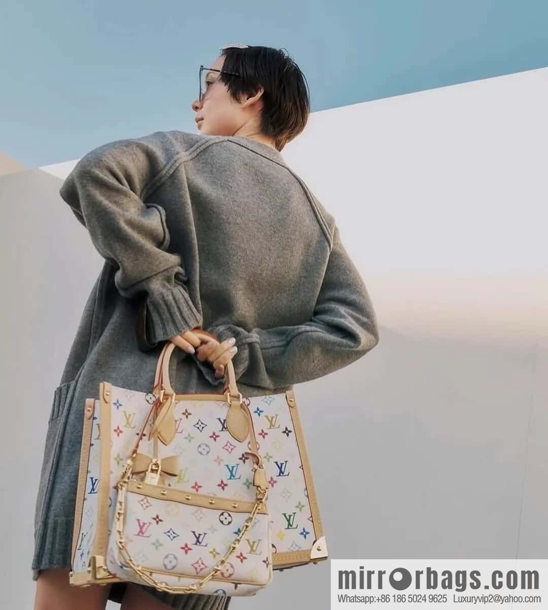 [Boutique‑grade] M13079 white color, square bag LV X TM ONTHEGO medium handbag