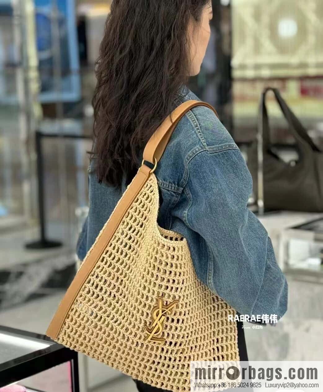 YSL 𝗢𝗫𝗔𝗟𝗜𝗦 raffia crocheted shoulder backpack 781289 apricot