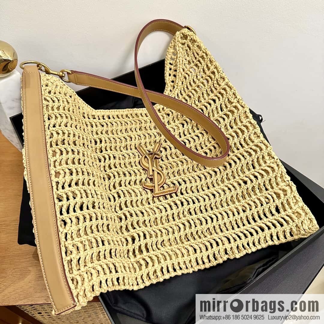 YSL 𝗢𝗫𝗔𝗟𝗜𝗦 raffia crocheted shoulder backpack 781289 apricot