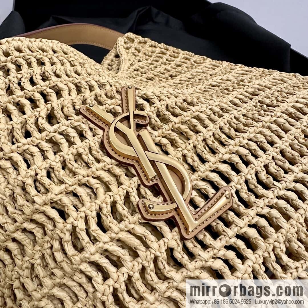 YSL 𝗢𝗫𝗔𝗟𝗜𝗦 raffia crocheted shoulder backpack 781289 apricot