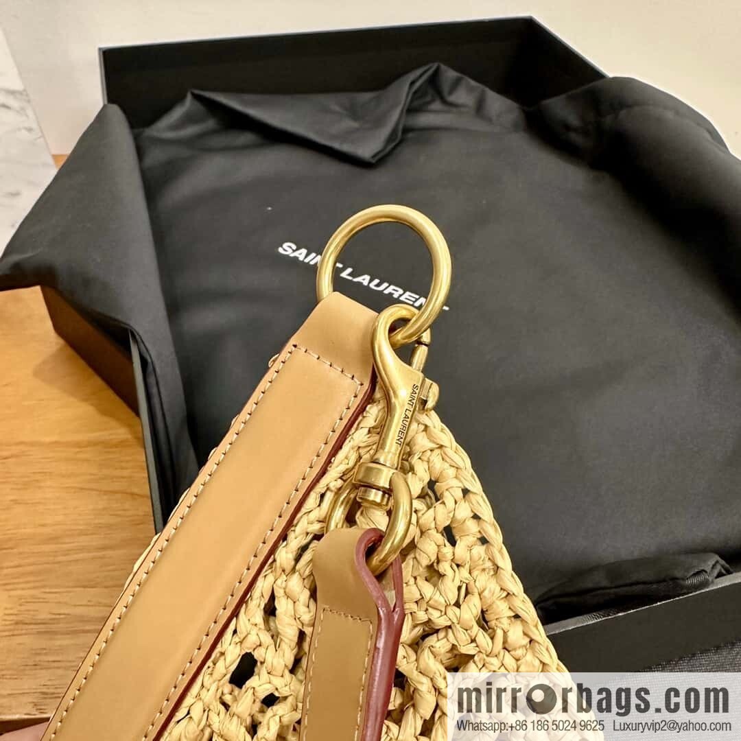 YSL 𝗢𝗫𝗔𝗟𝗜𝗦 raffia crocheted shoulder backpack 781289 apricot