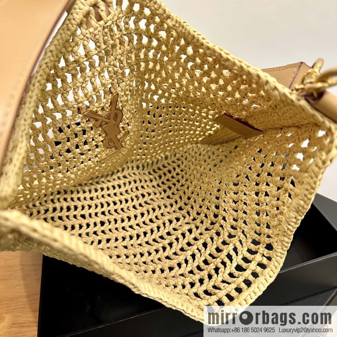 YSL 𝗢𝗫𝗔𝗟𝗜𝗦 raffia crocheted shoulder backpack 781289 apricot