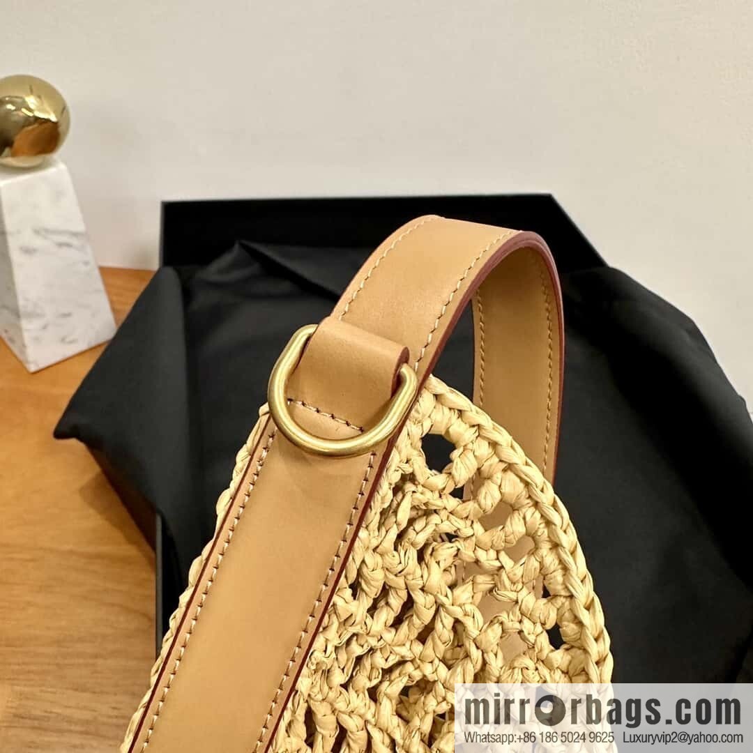 YSL 𝗢𝗫𝗔𝗟𝗜𝗦 raffia crocheted shoulder backpack 781289 apricot