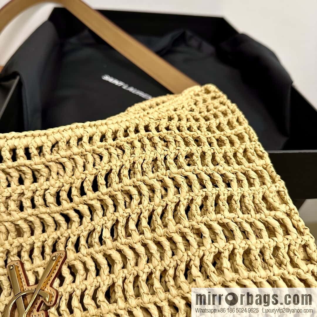 YSL 𝗢𝗫𝗔𝗟𝗜𝗦 raffia crocheted shoulder backpack 781289 apricot