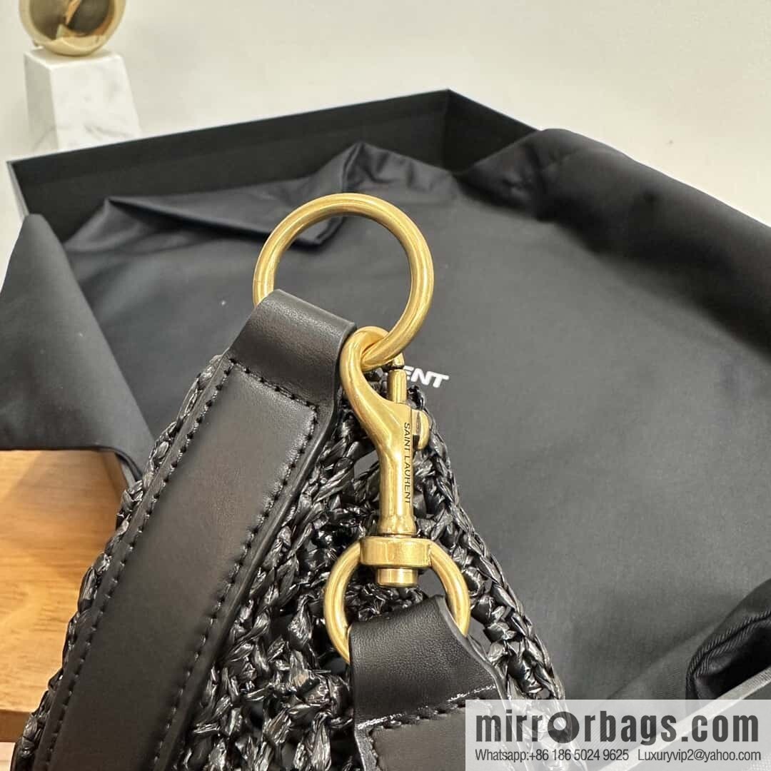 YSL 𝗢𝗫𝗔𝗟𝗜𝗦 raffia crocheted shoulder backpack 781289 black