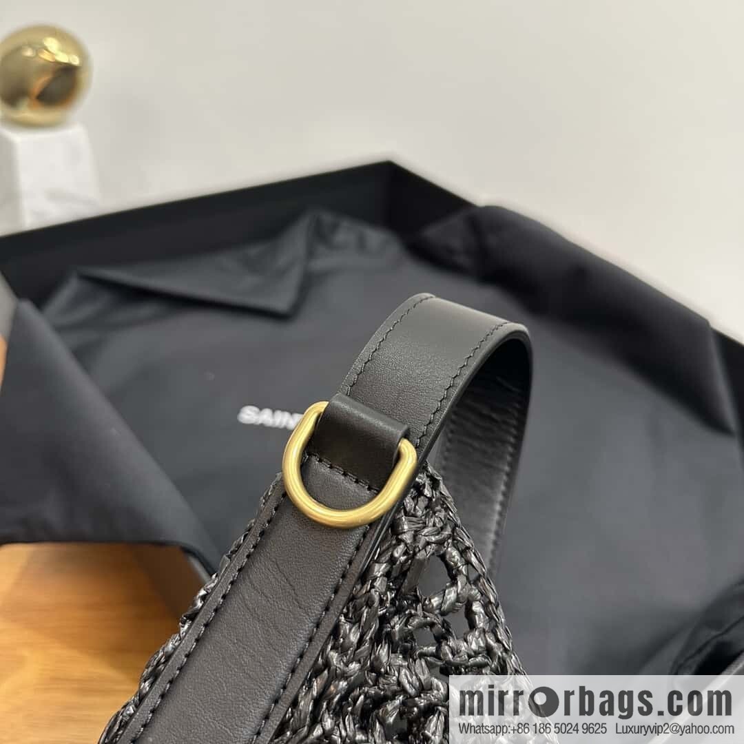 YSL 𝗢𝗫𝗔𝗟𝗜𝗦 raffia crocheted shoulder backpack 781289 black