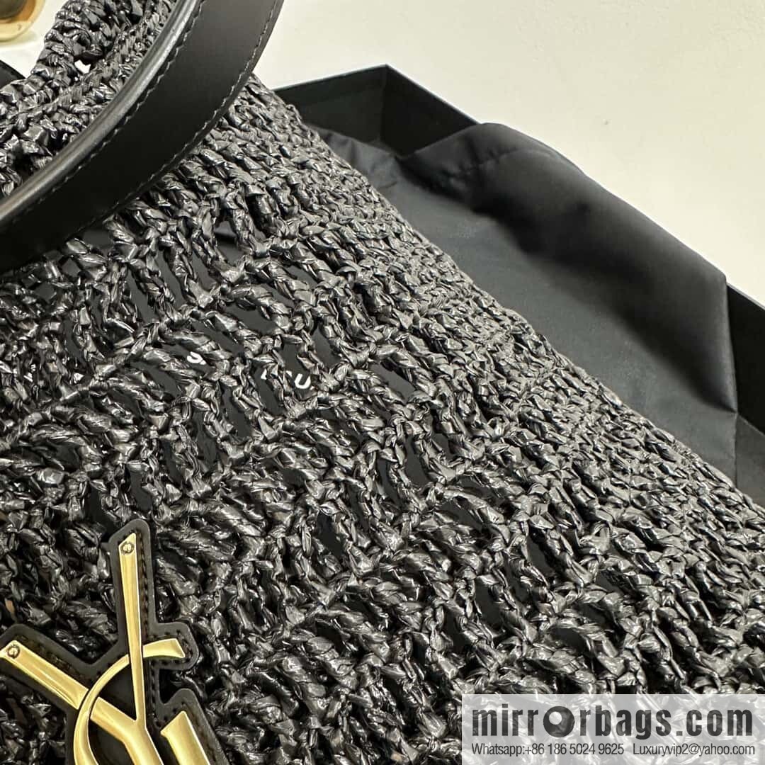 YSL 𝗢𝗫𝗔𝗟𝗜𝗦 raffia crocheted shoulder backpack 781289 black