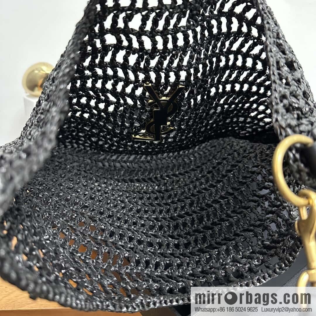 YSL 𝗢𝗫𝗔𝗟𝗜𝗦 raffia crocheted shoulder backpack 781289 black